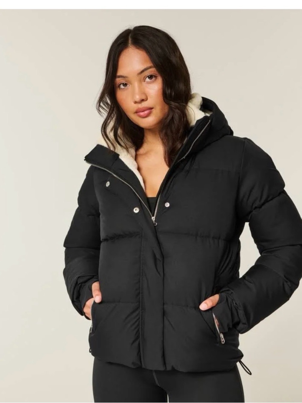 Hollister Women's Faux Fur-lined All-weather Puffer Jacket Black Large Warmest